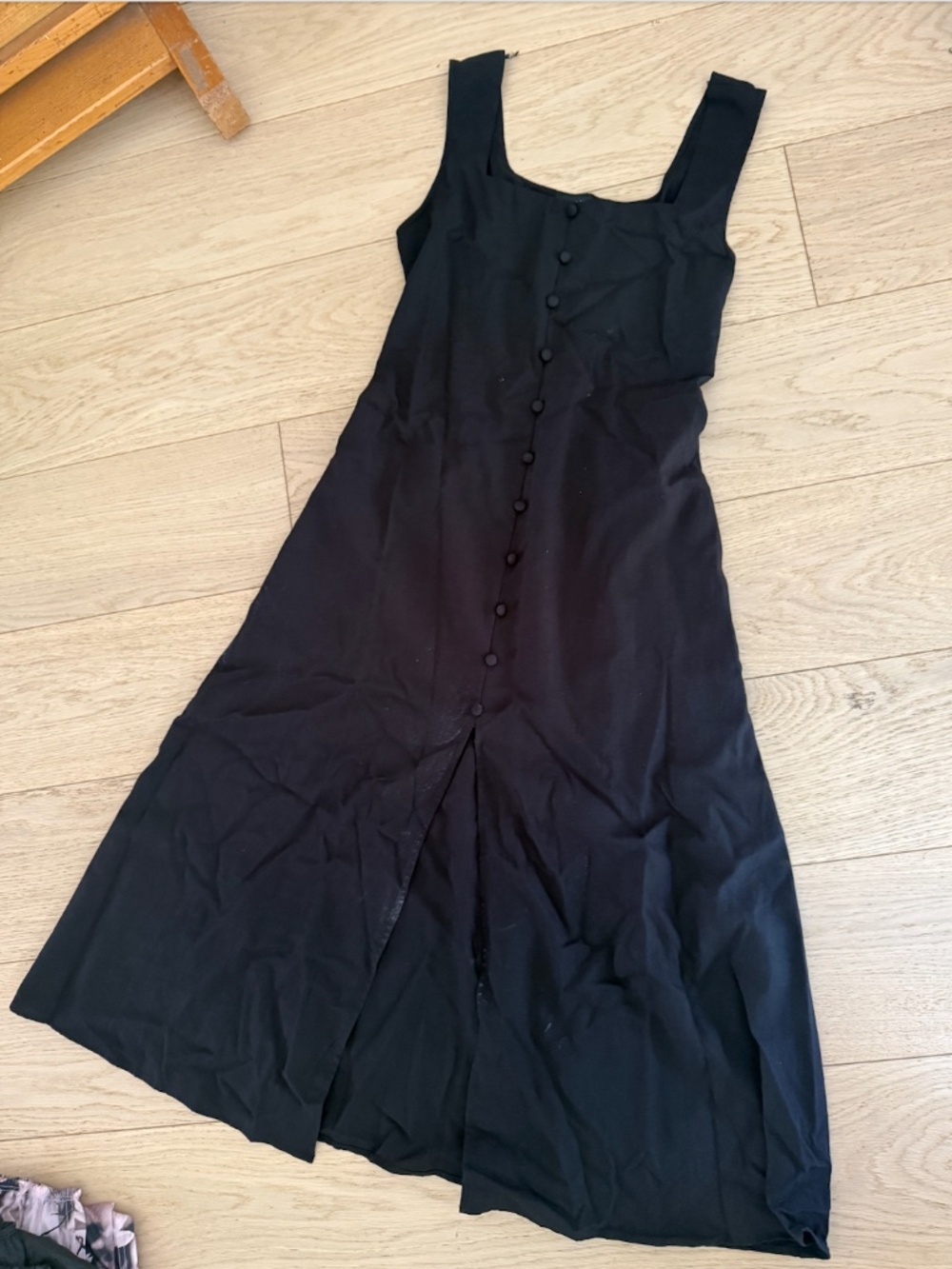 Black Sleeveless Button-Front Midi Dress